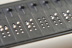 Closeup of refreshable Braille display